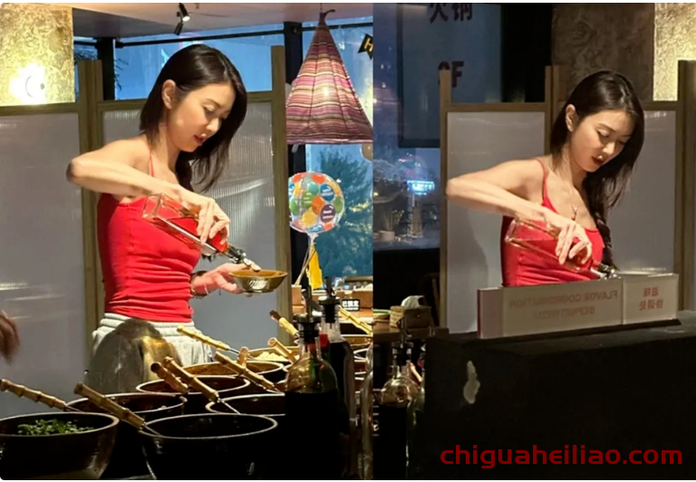 薛凯琪火锅店偶遇,红背心凸显青春活力